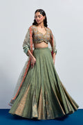saga green embroidered lehenga choli dupatta set