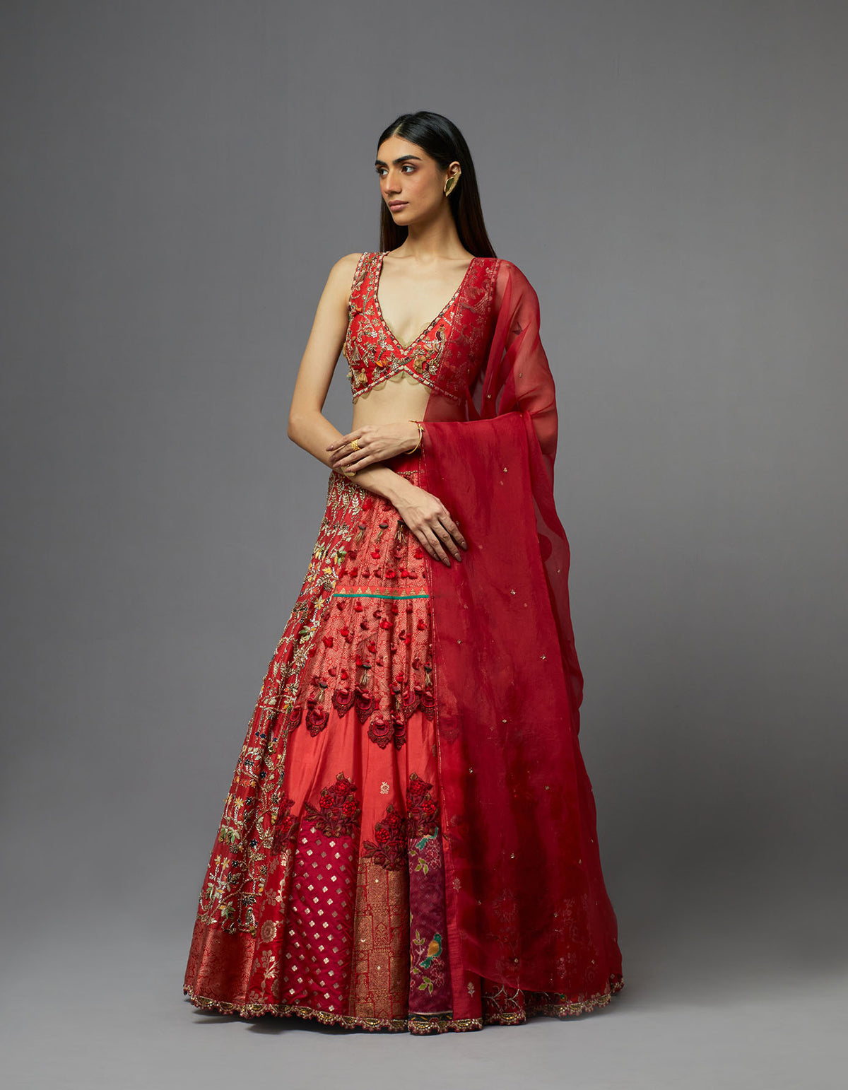 Red Embroidered Lehenga Set