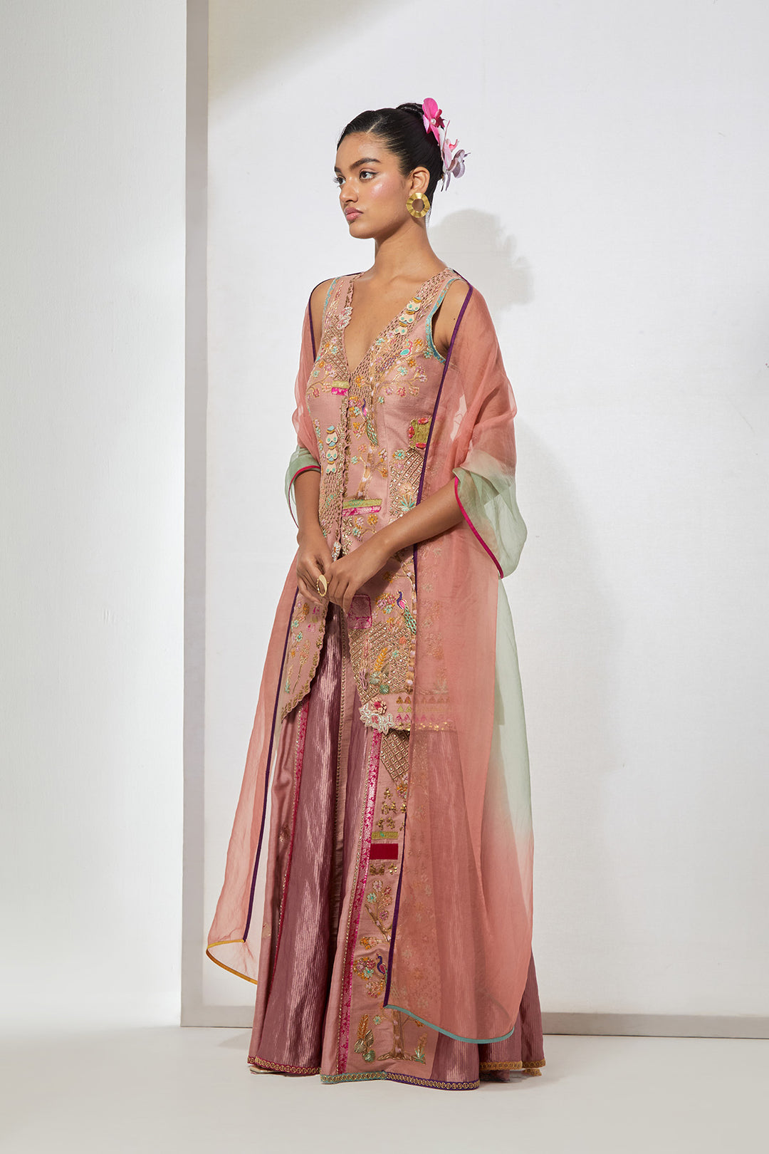Blush Pink Embroidered Kurta Sharara Set with Dupatta