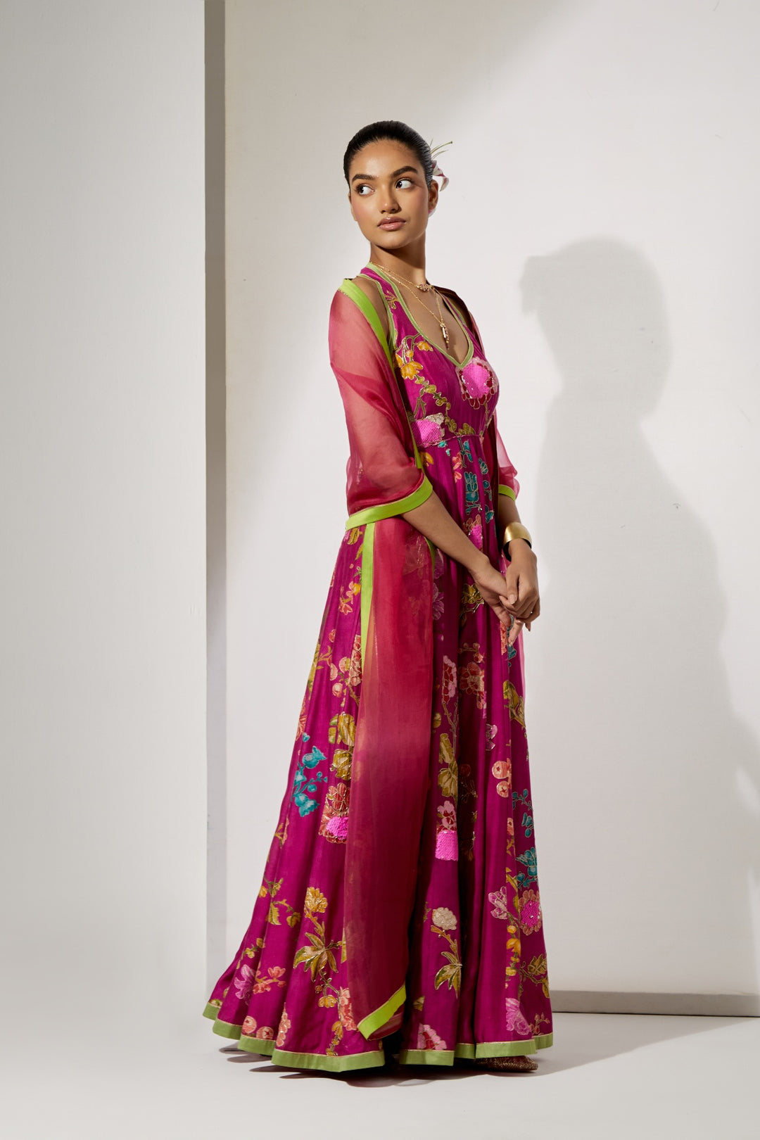 Fuchsia Bloom Silk Anarkali Set