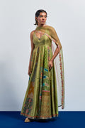 Green hand embroidered anarkali set