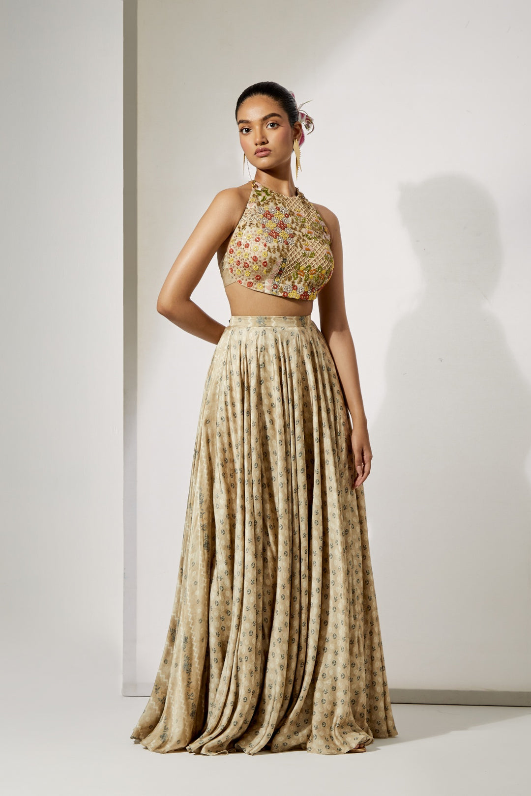 Ivory Bloom Halter Blouse &amp; Skirt Set
