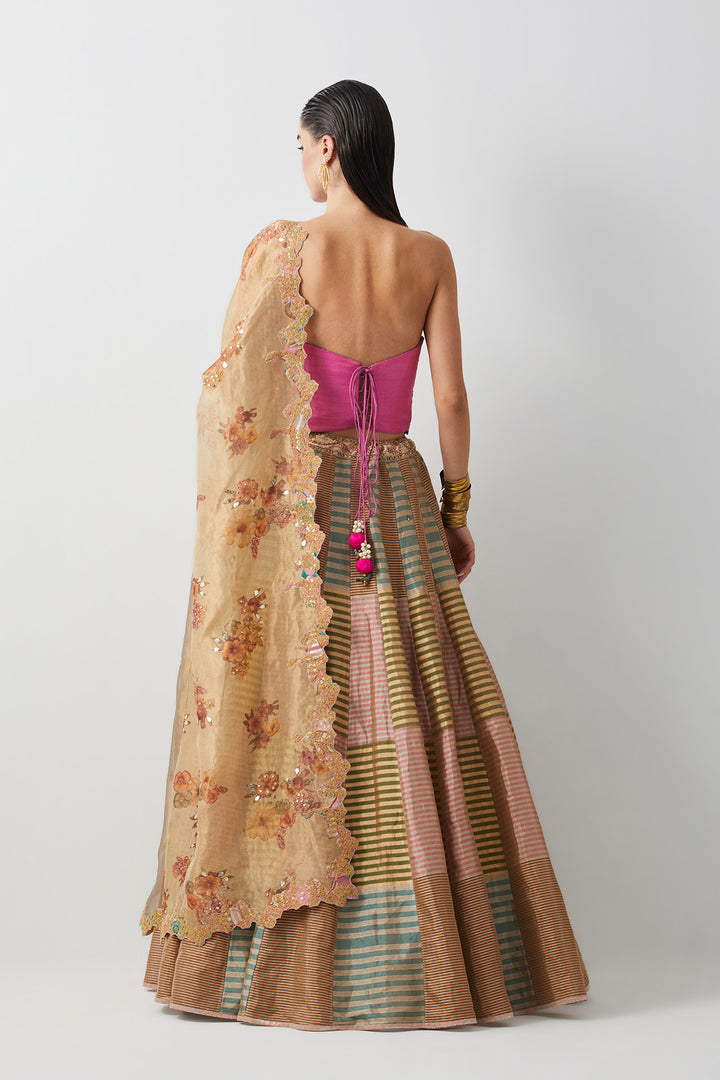 Mauve &amp; Gold embroidered corset lehenga set
