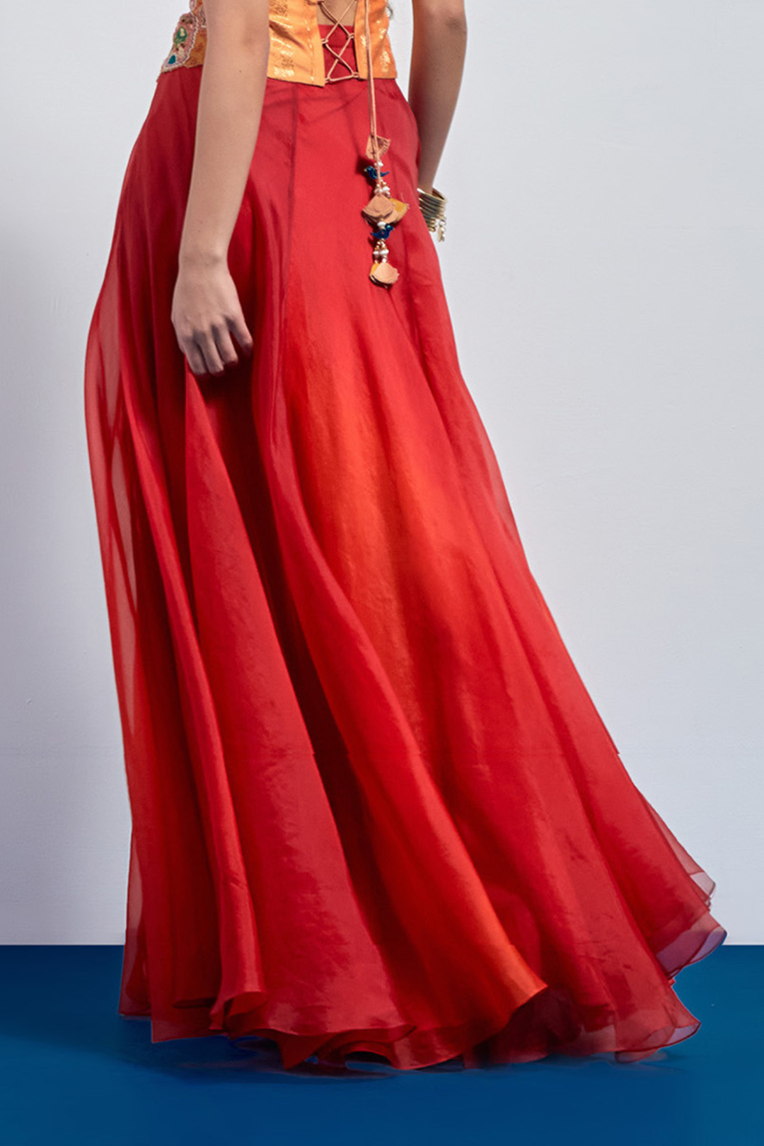 Crimson Organza Flared Skirt