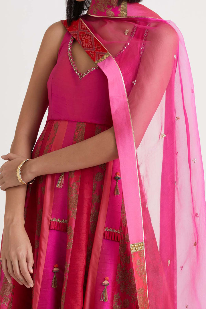 Pink embroidered anarkali gown with dupatta