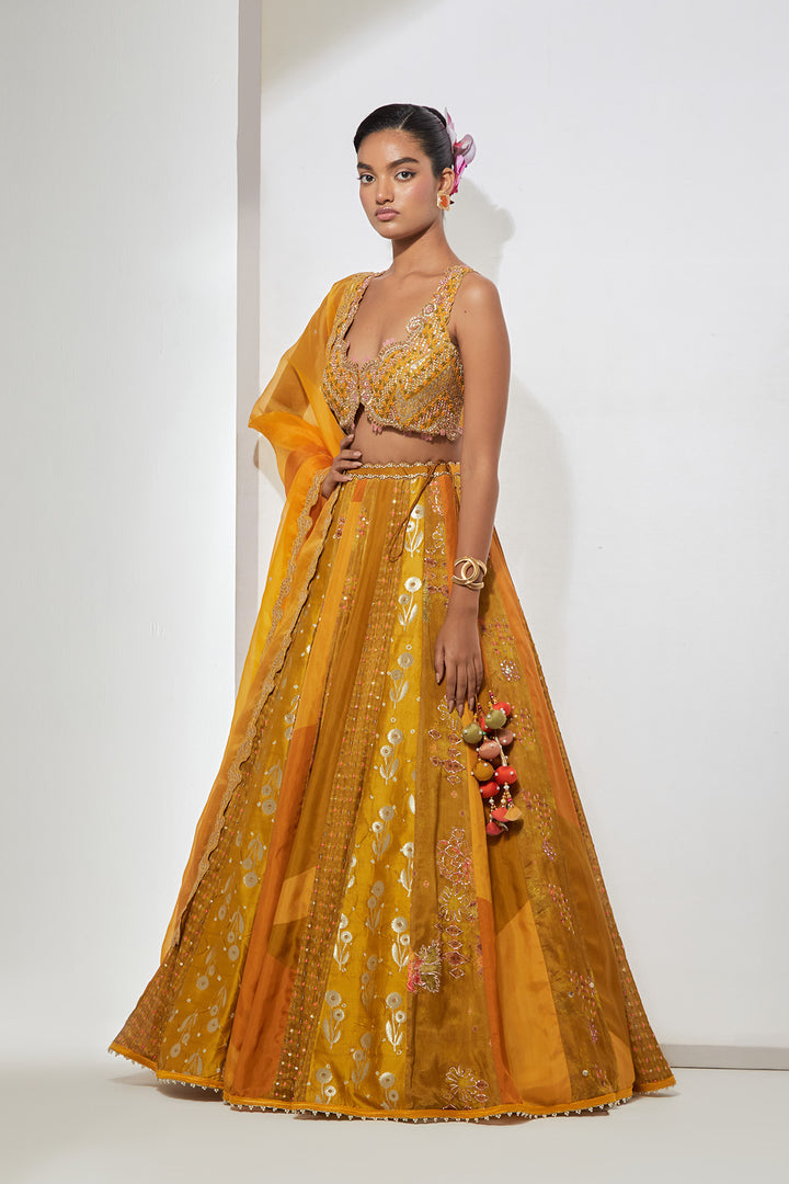 Mustard Embroidered Lehenga Set with Dupatta