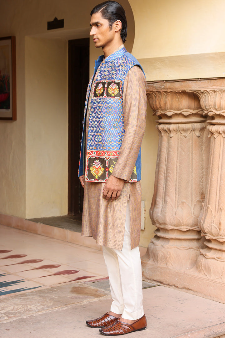 Royal Blue Silk Ikat Patchwork Bandi Set