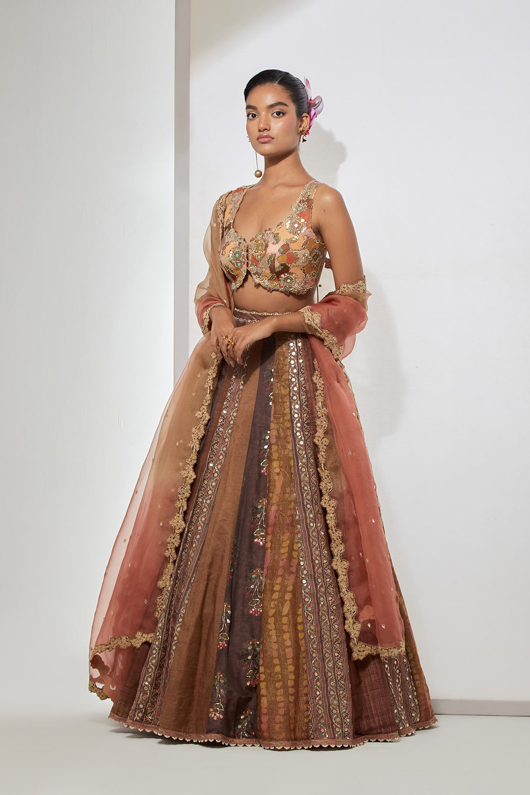 Amber Bloom - Multi-Panelled Embroidered Lehenga Set