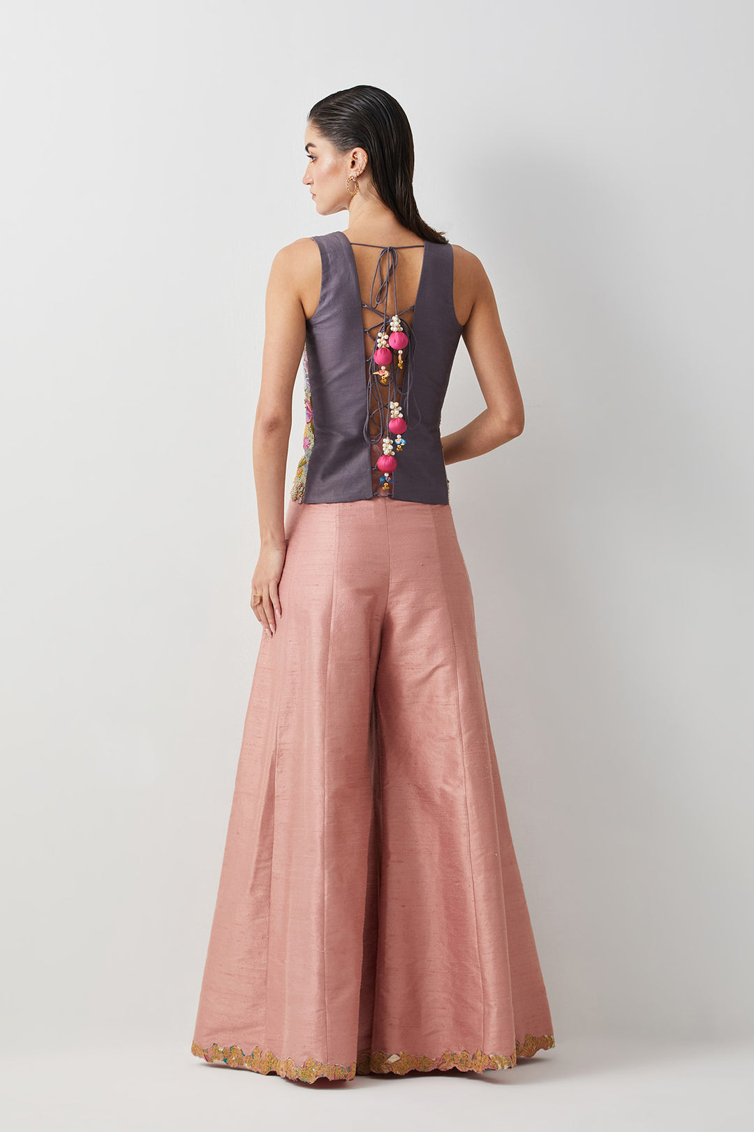 Blush pink embroidered corset plazzo set