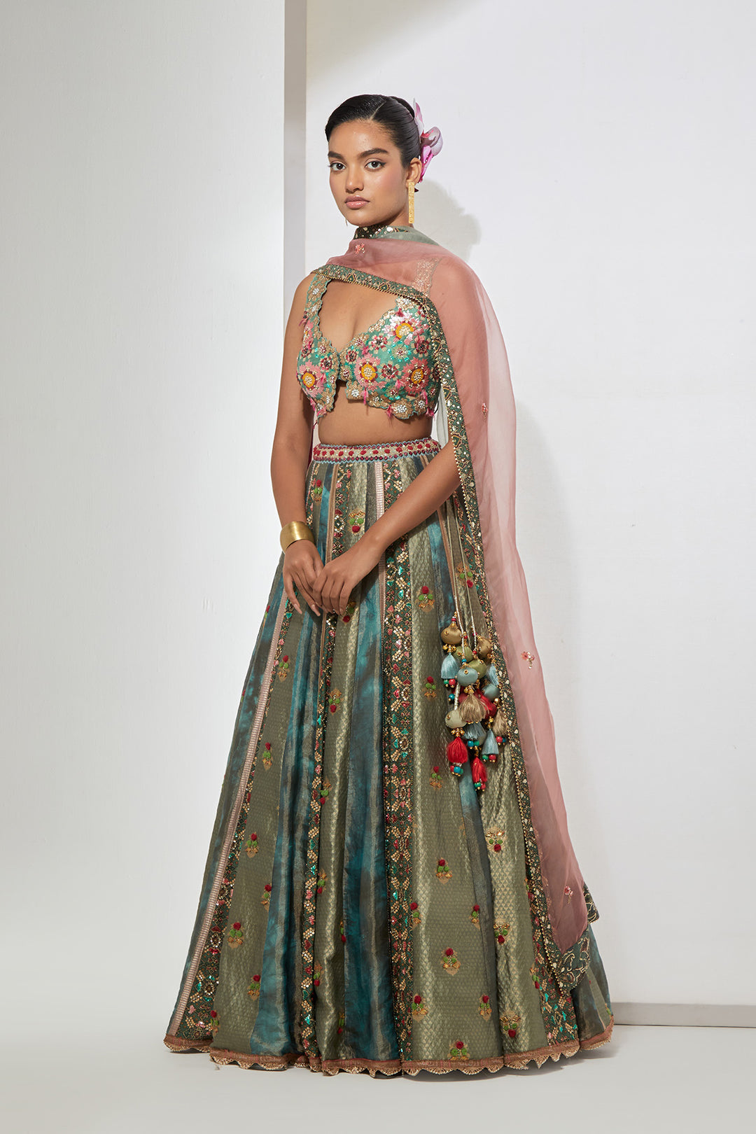 Turquoise Embroidered Lehenga Set with Ombre Dupatta