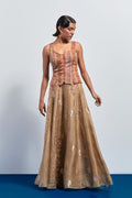 Beige embroidered skirt corset set