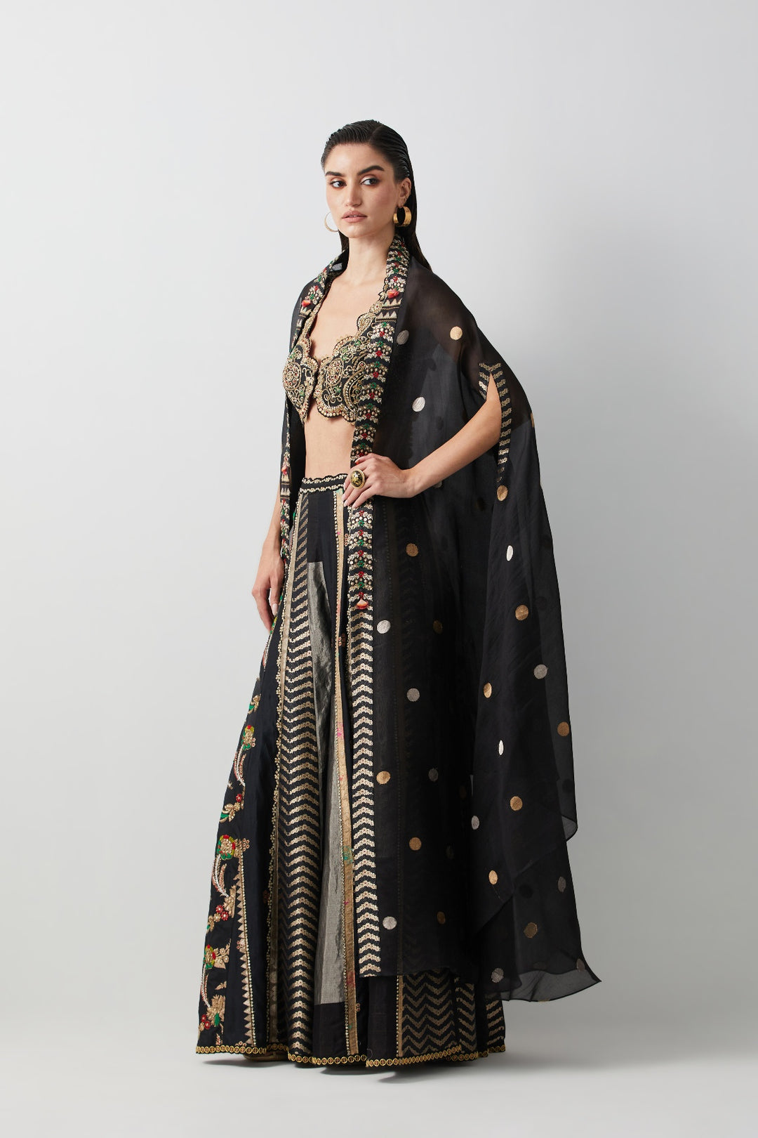 Black Silk &amp; Brocade Cape Set
