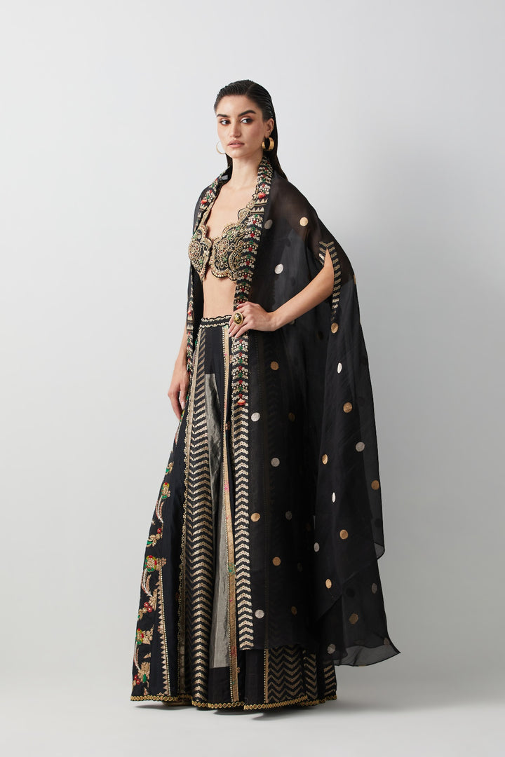 Black Silk &amp; Brocade Cape Set