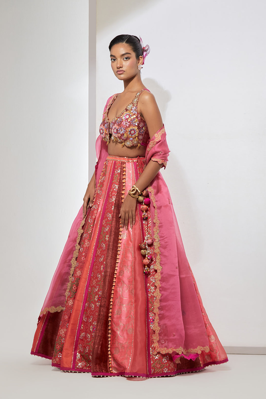 Peach Pink Embroidered Lehenga Set with Dupatta