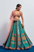 Teal green embroidered lehenga set