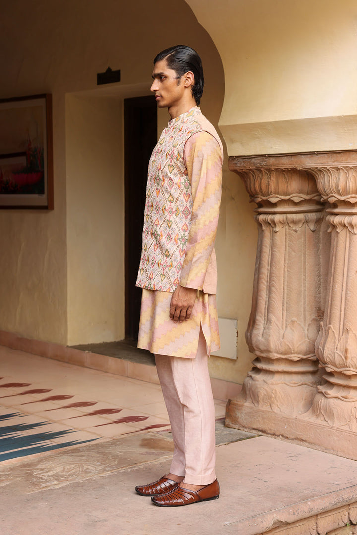Pastel embroidered kurta set with jacket