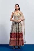 Saga green and rust block print anarkali set