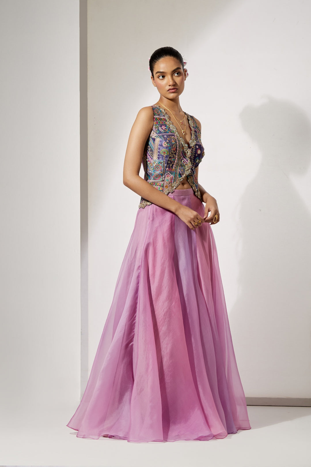 Lavender Embroidered Corset &amp; Organza Skirt Set
