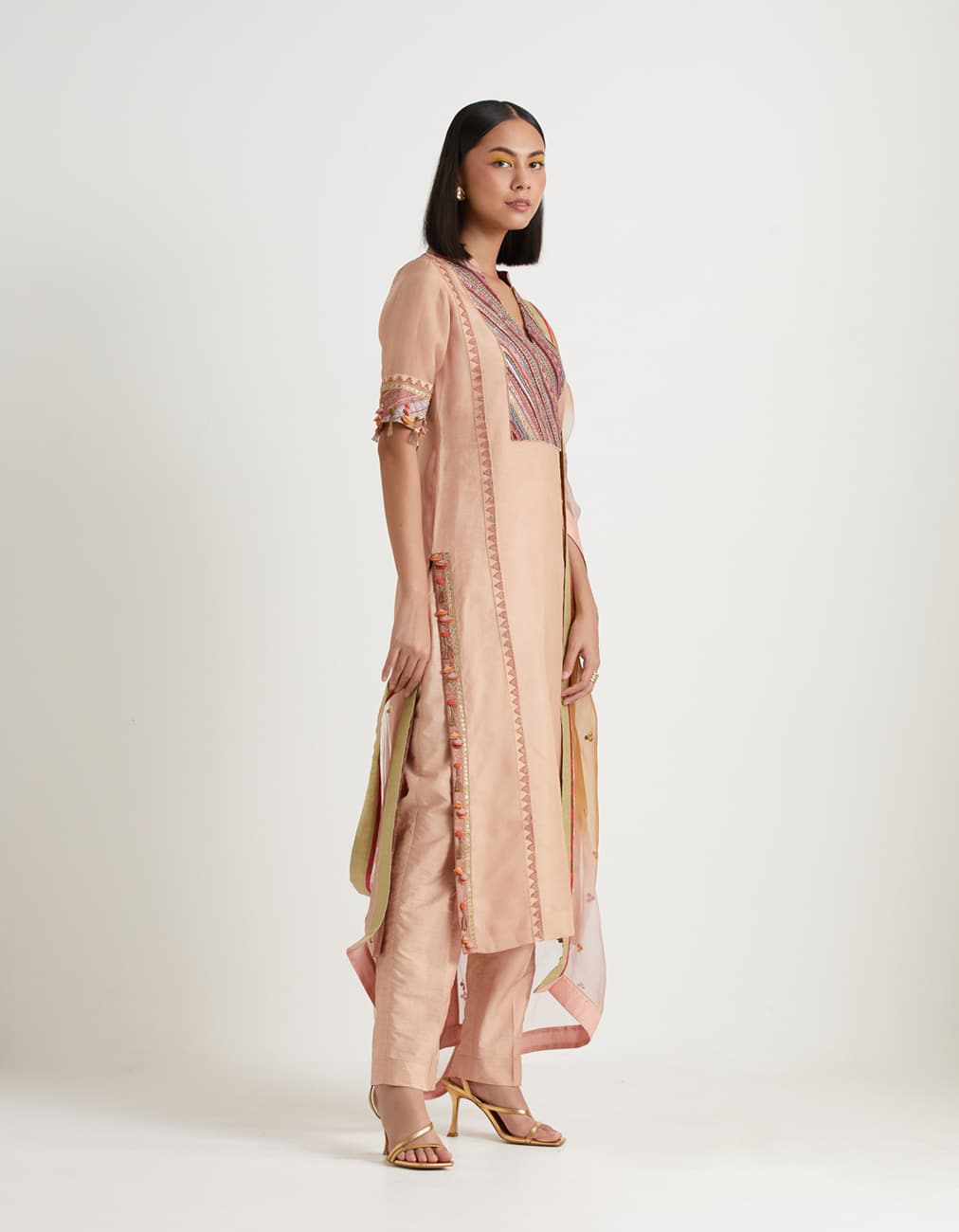 Peach Straight Plain Organza Kurta