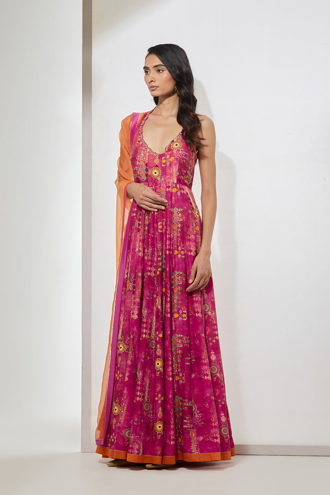 Fuchsia Floral Printed Anarkali Set
