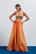 Yellow orange ombre embroidered skirt set