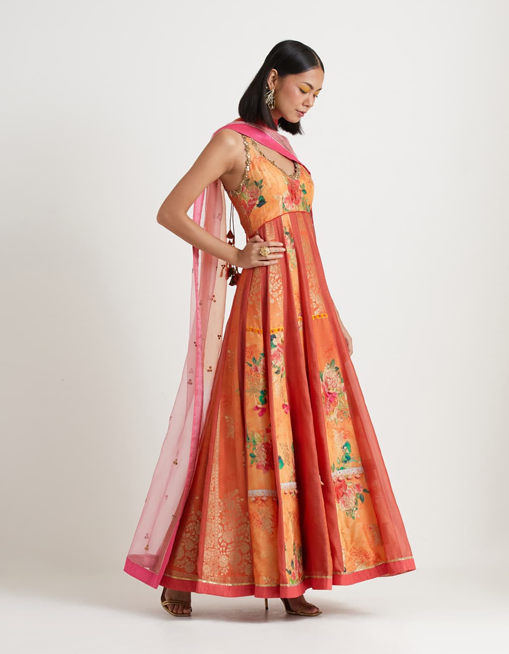 Orange Anarkali Set