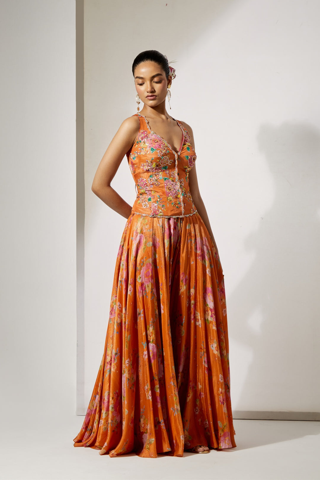 Orange Corset Skirt Set
