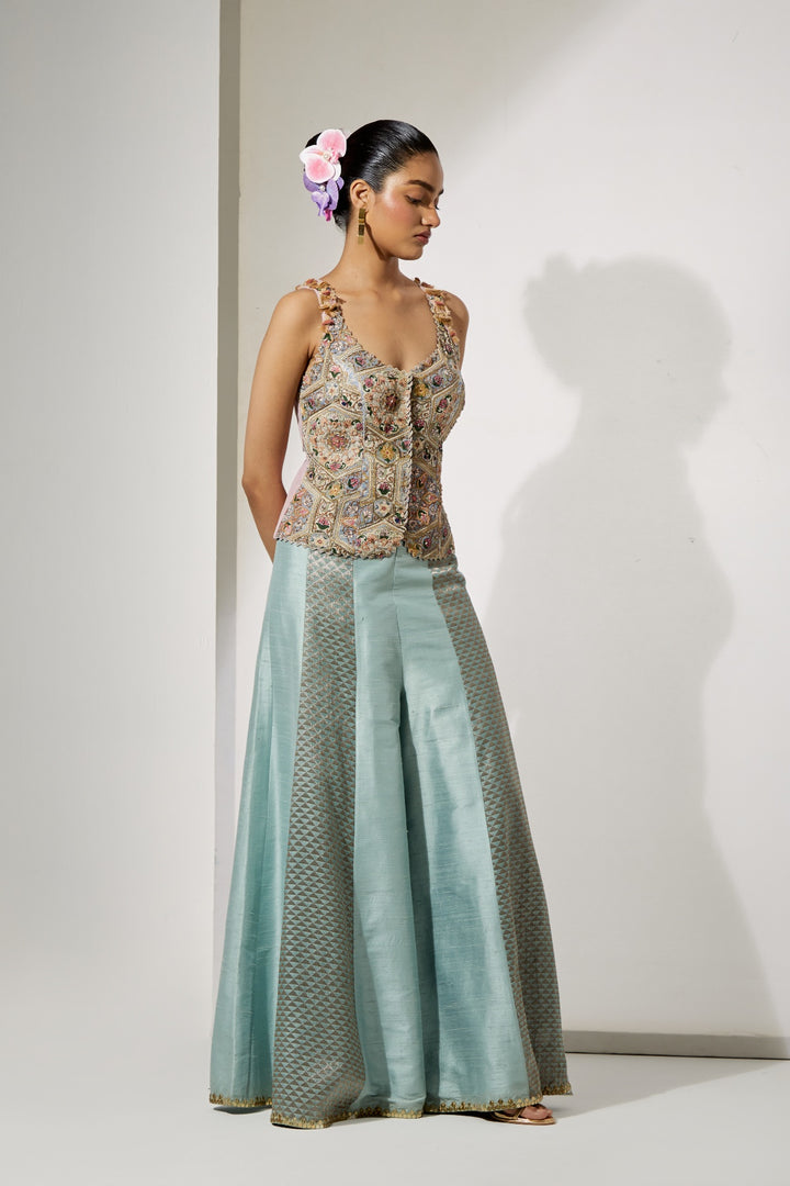 Powder Blue Embroidered Corset &amp; Sharara Set