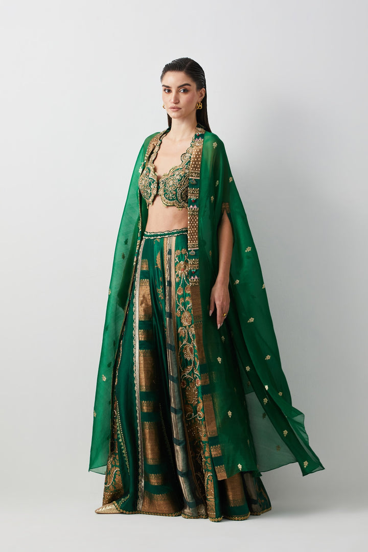 Emerald Green Hand Embroidered Cape Set