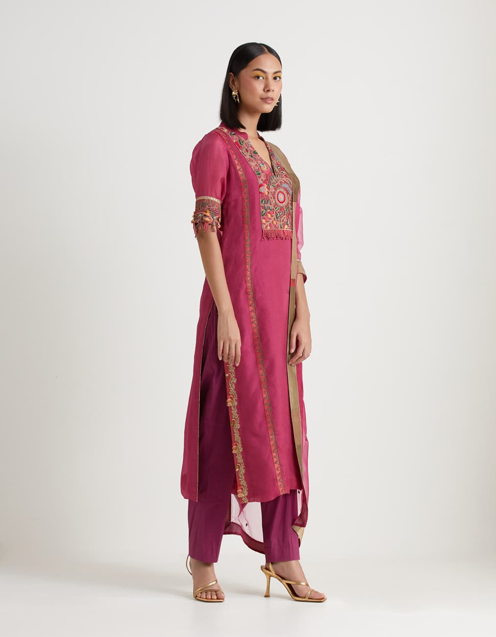 Wine Straight Organza Kurta