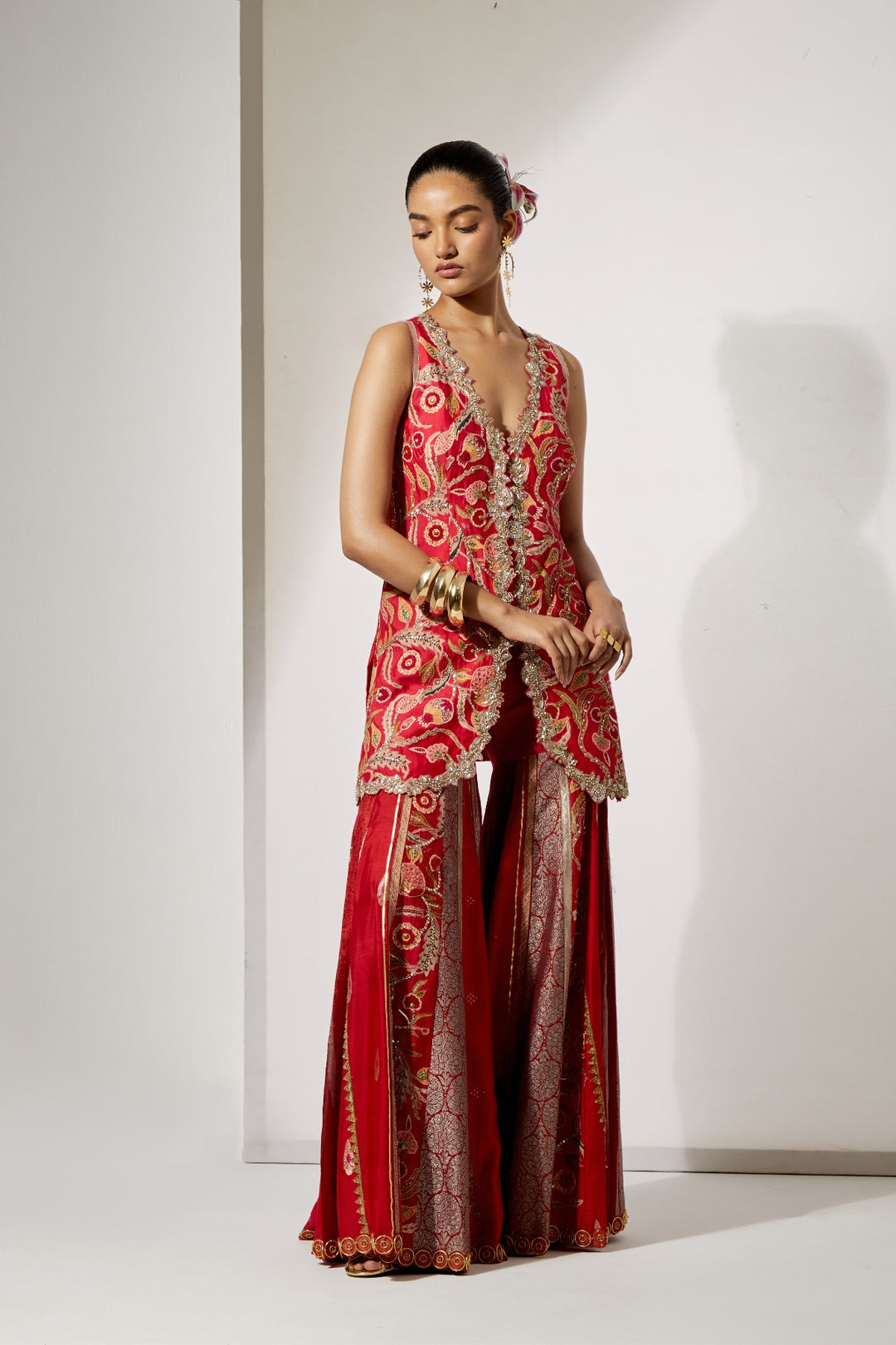 Ruby Royale Embroidered Sharara Set