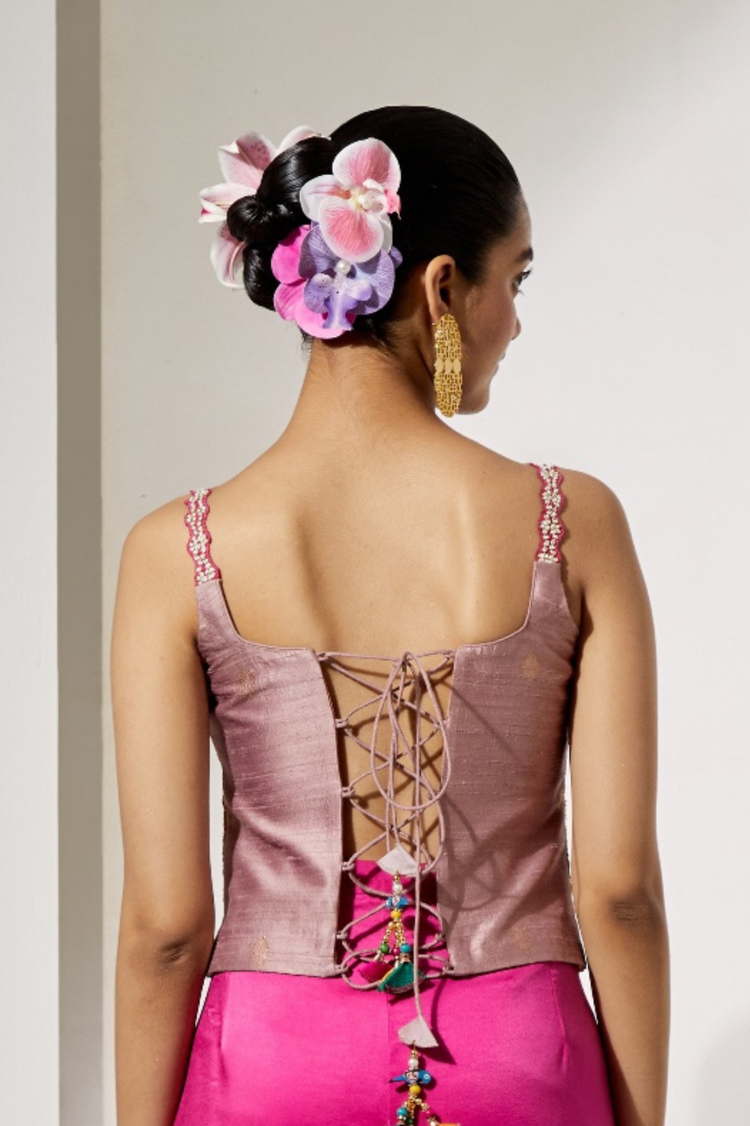 Multi-Color Geometric Beaded Corset Top