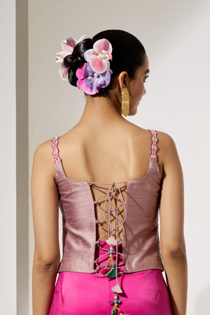 Multi-Color Geometric Beaded Corset Top
