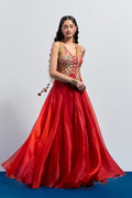 Burnt orange embroidered corset skirt set