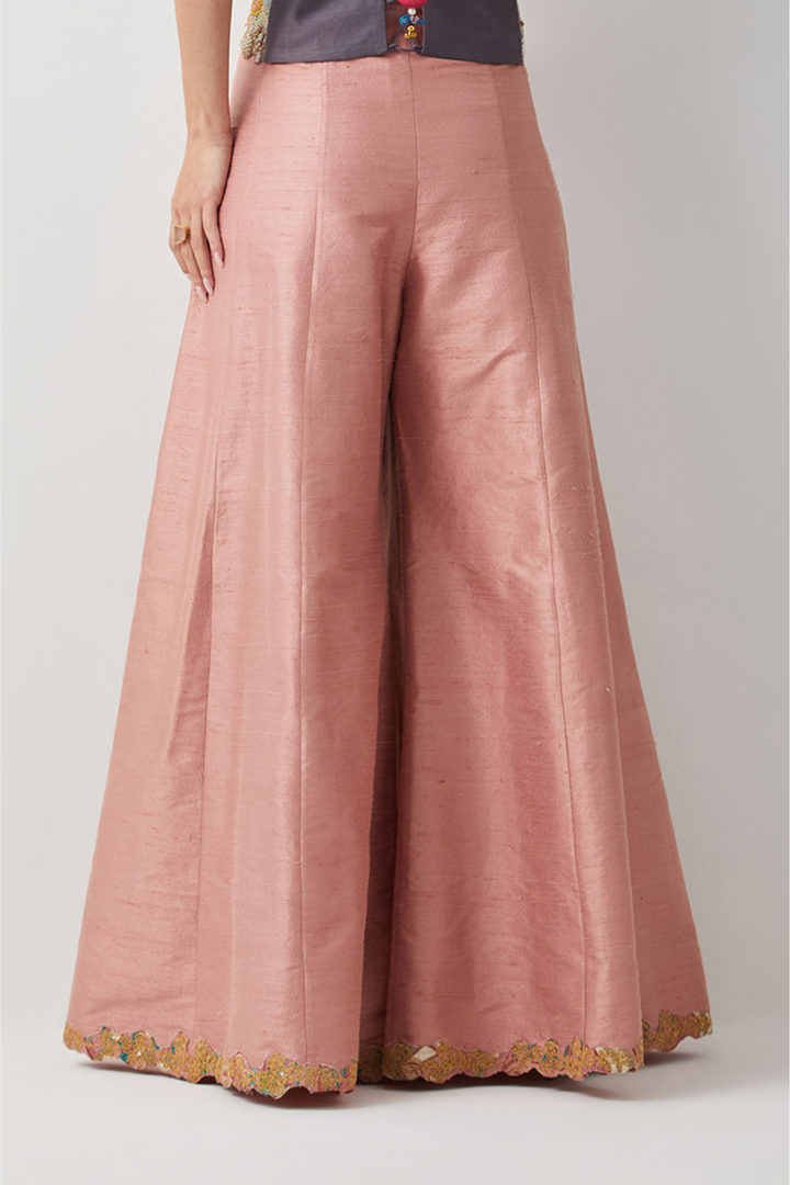 Blush Pink Embroidered Palazzo+Bronze Ornate Embroidered Corset