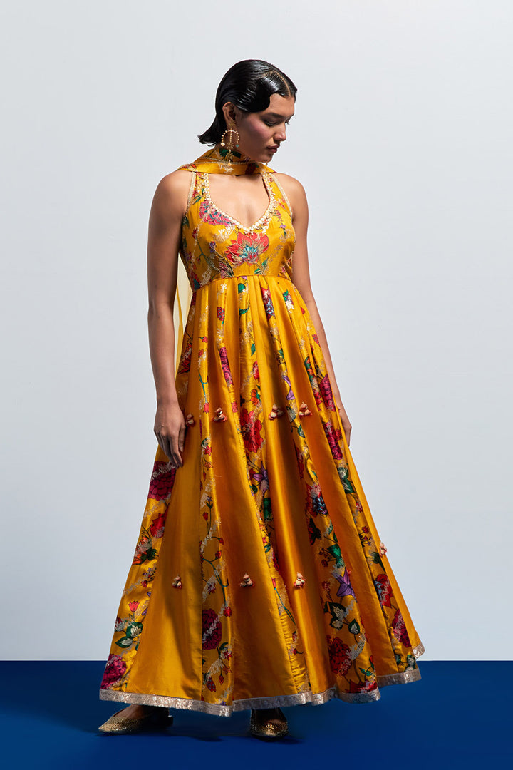 Mustard yellow anarkali set