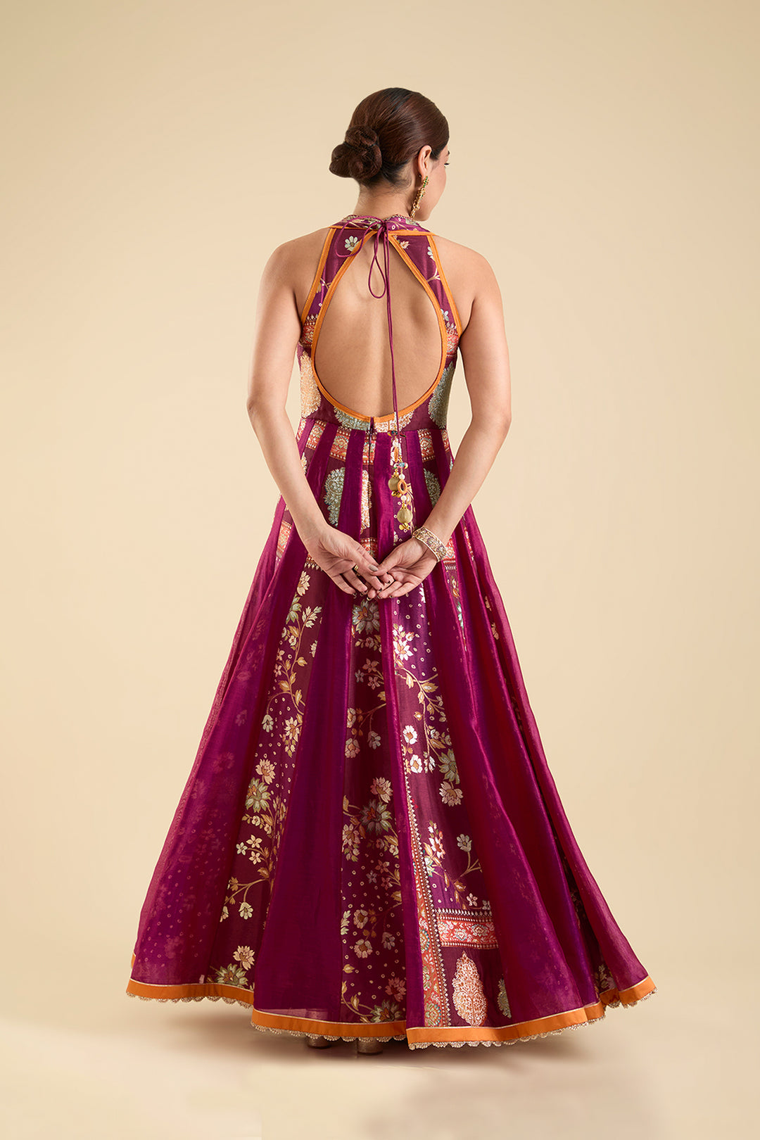 Plum Floral Embroidered Anarkali Set with Organza Dupatta | RTS