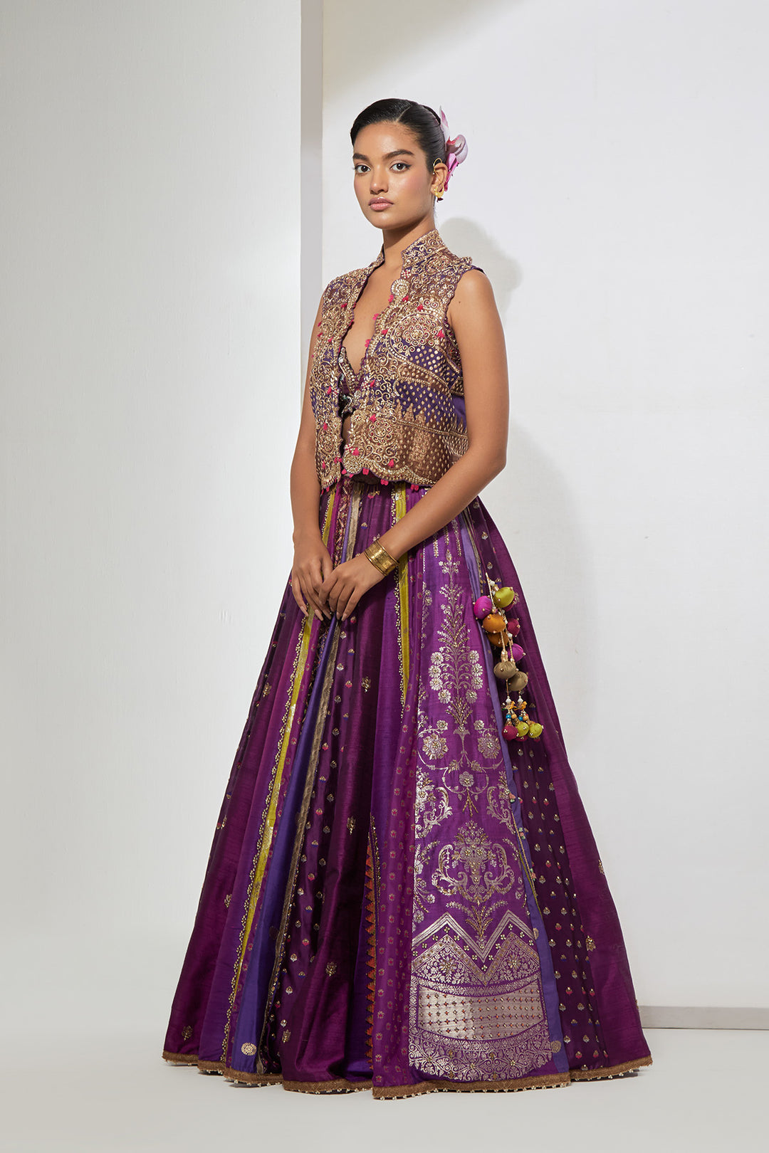 Purple Embroidered Lehenga Set with Embellished Jacket