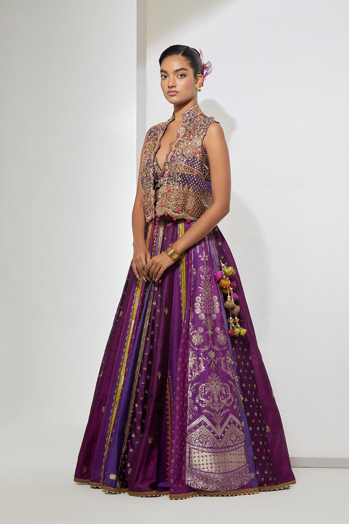 Purple Embroidered Lehenga Set with Embellished Jacket