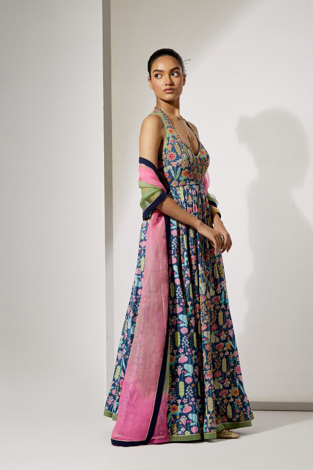 Midnight Bloom Silk Anarkali Set