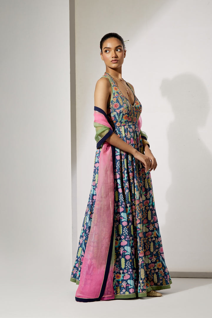 Midnight Bloom Silk Anarkali Set