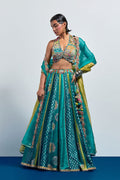 Sea green multi colour embroidered lehenga set