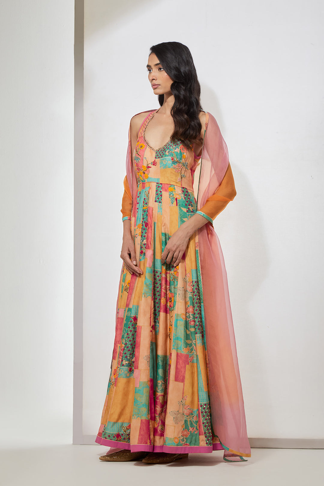 Pastel Floral Printed Anarkali Set