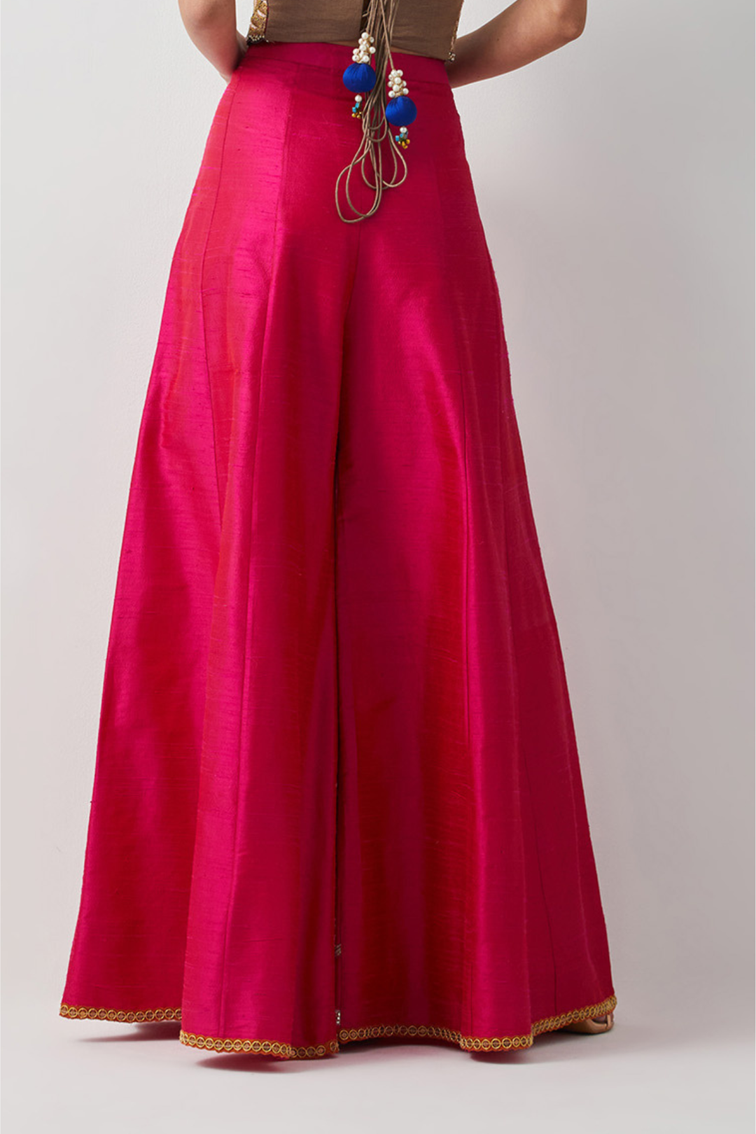 Fuschia Floral Hem Embroidered Palazzo