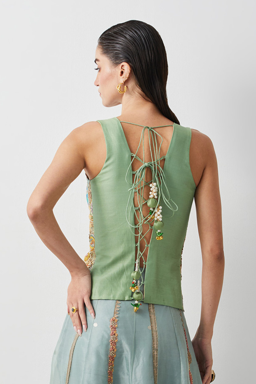 Aqua Gold Embroidered Corset