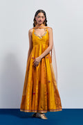 Mustard yellow embroidered anarkali set