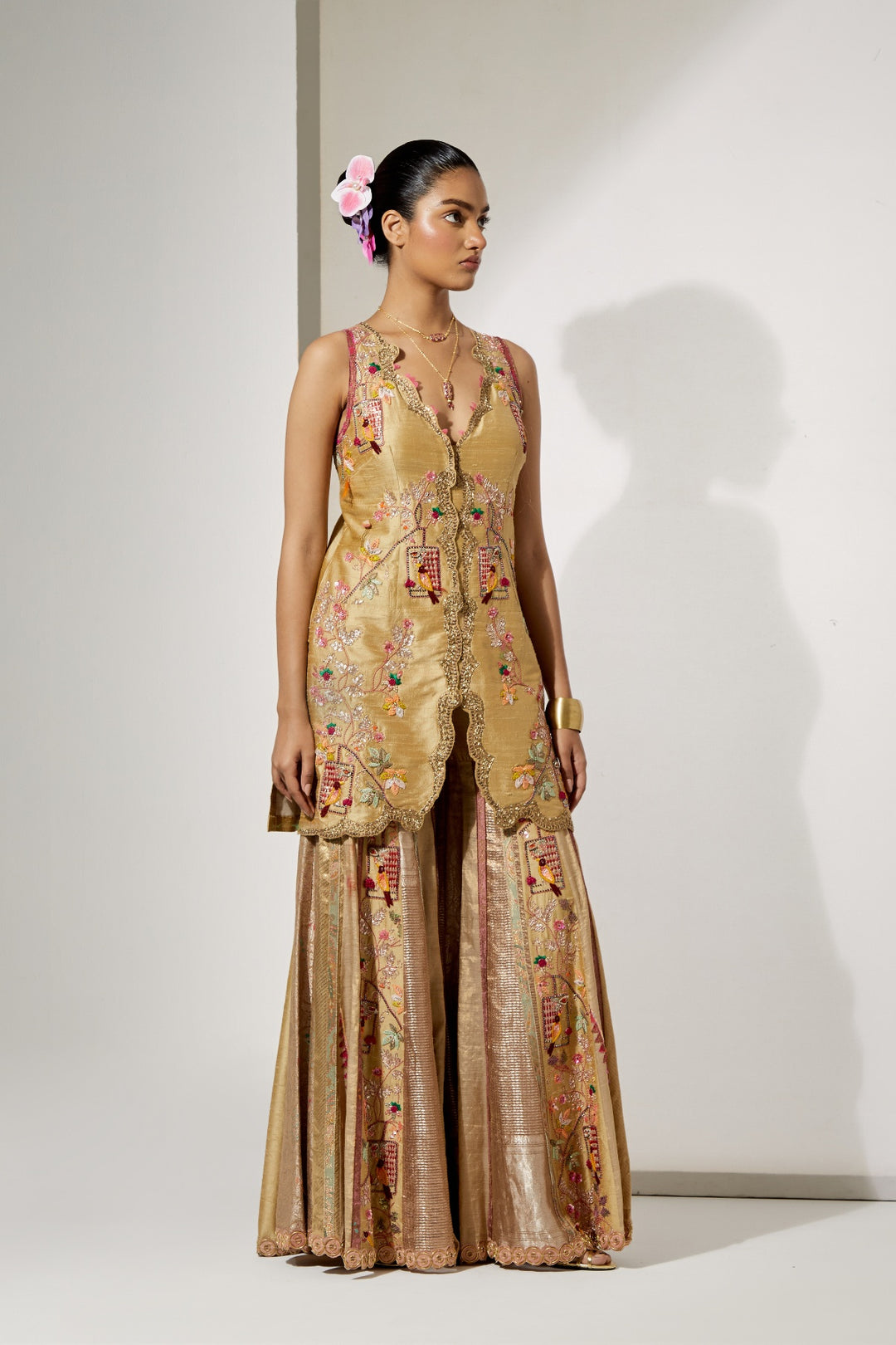 Sunheri Gul Silk Sharara Set