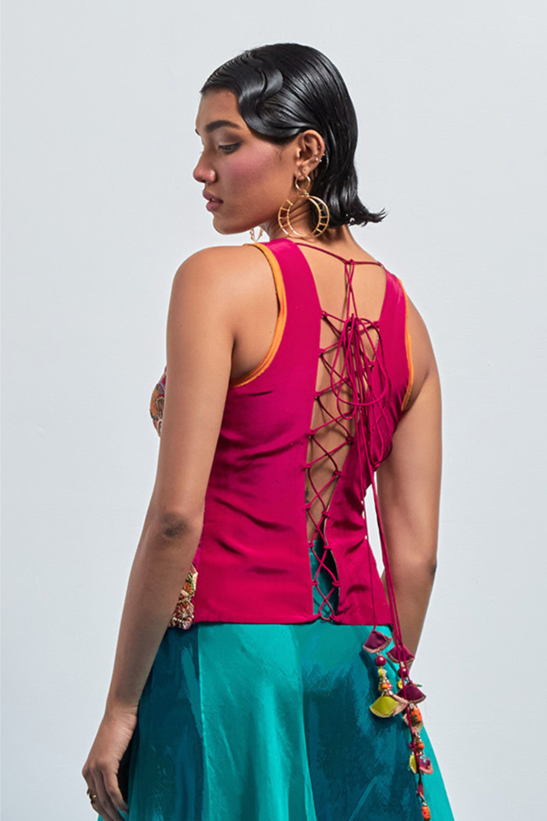 Fuchsia Pink Floral Embroidered Corset+Fuchsia Pink Floral Embroidered Corset
