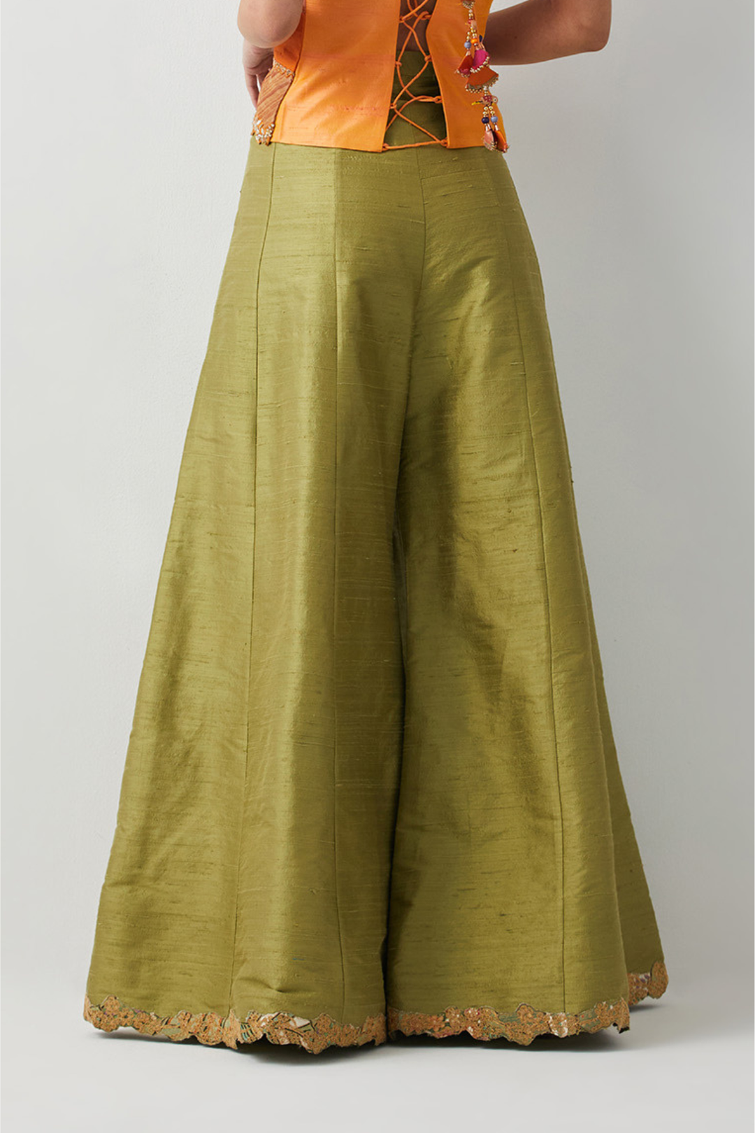 Olive Green Embroidered Palazzo