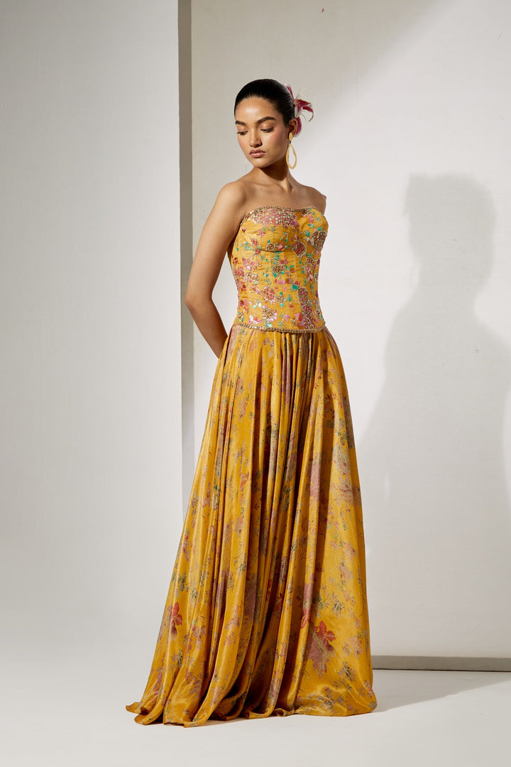 Sunlit Bloom Silk Corset Skirt Set | RTS